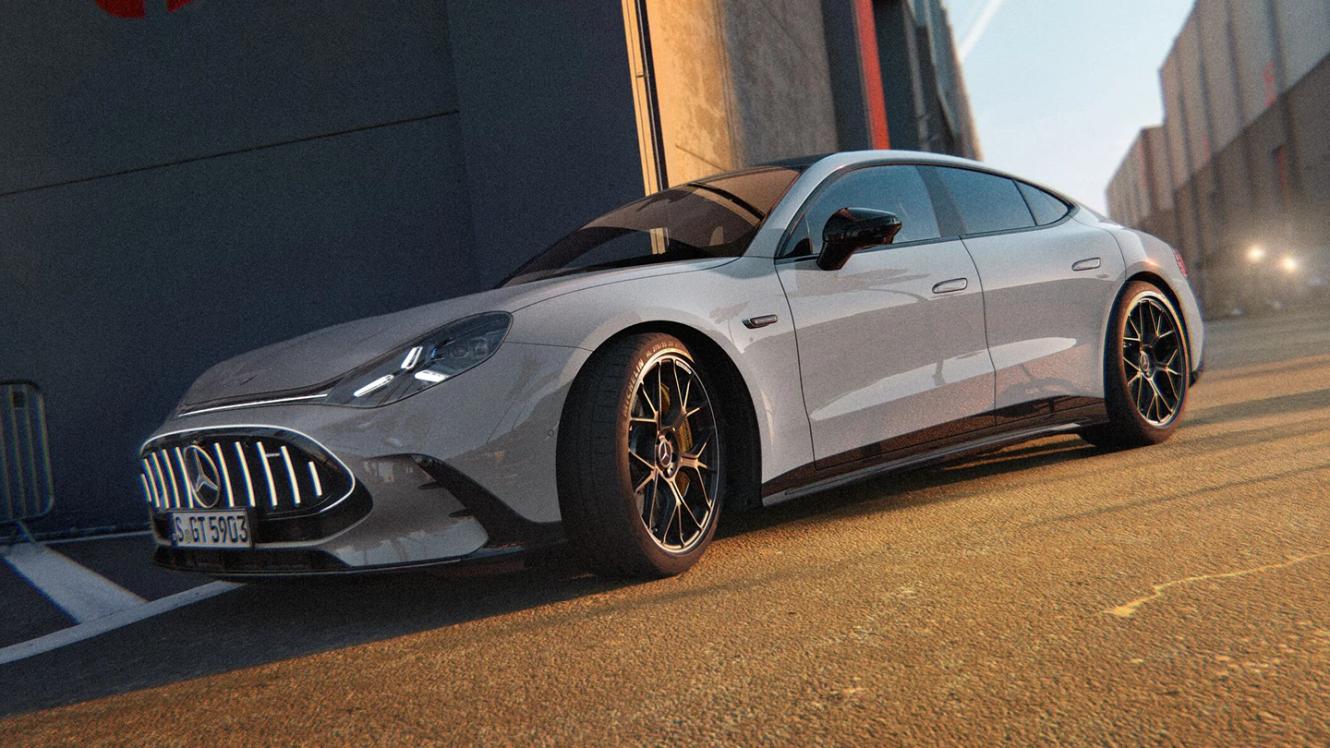 The Mercedes-AMG GT 55 4-Door Coupé, viewed from the side