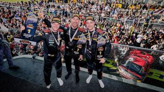 Mercedes-AMG GT drivers celebrate their first-place finish