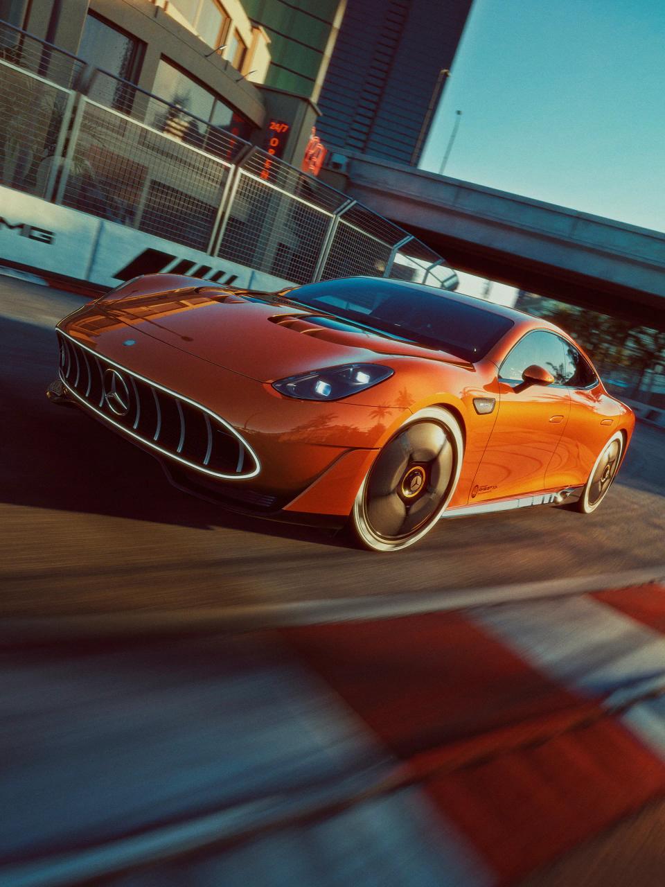 Concept AMG GT XX cornering on an urban racetrack