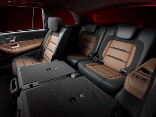 View of the extended seating options with the seats folded down in the new Mercedes-AMG GLS 63 SUV.