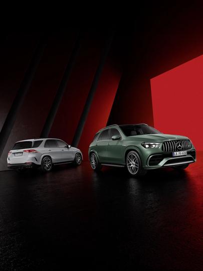 A Mercedes-AMG GLE 63 S SUV and a Mercedes-AMG GLE 53 SUV stand side by side.