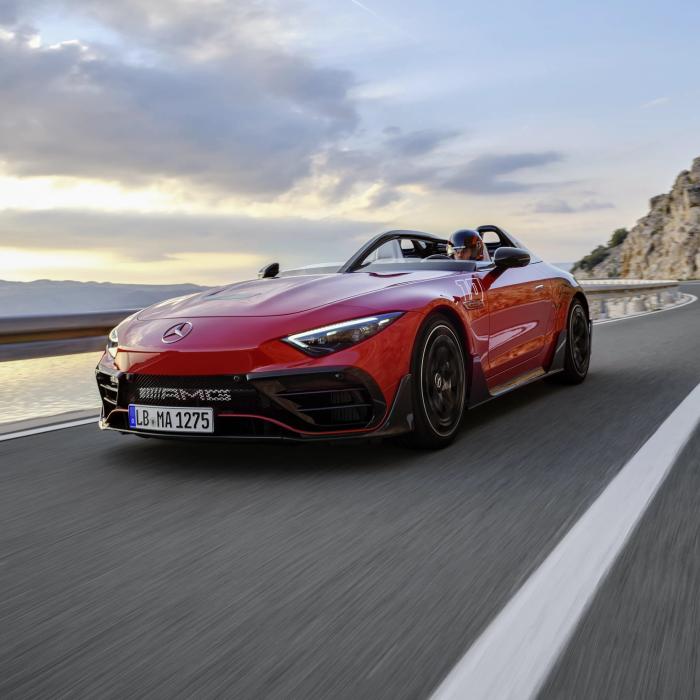 Mercedes-AMG PureSpeed concept car on a winding road.