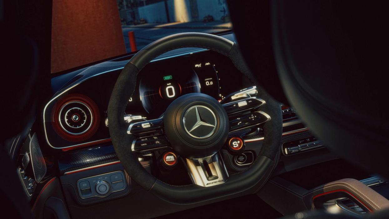 Close-up of the steering wheel