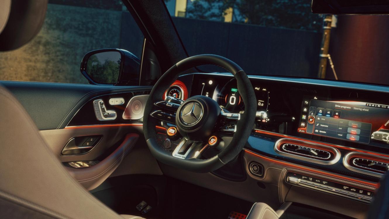 Interior of the Mercedes-AMG GLE 53 Hybrid SUV.
