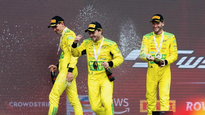 Mercedes-AMG GT racing driver during the customary champagne shower