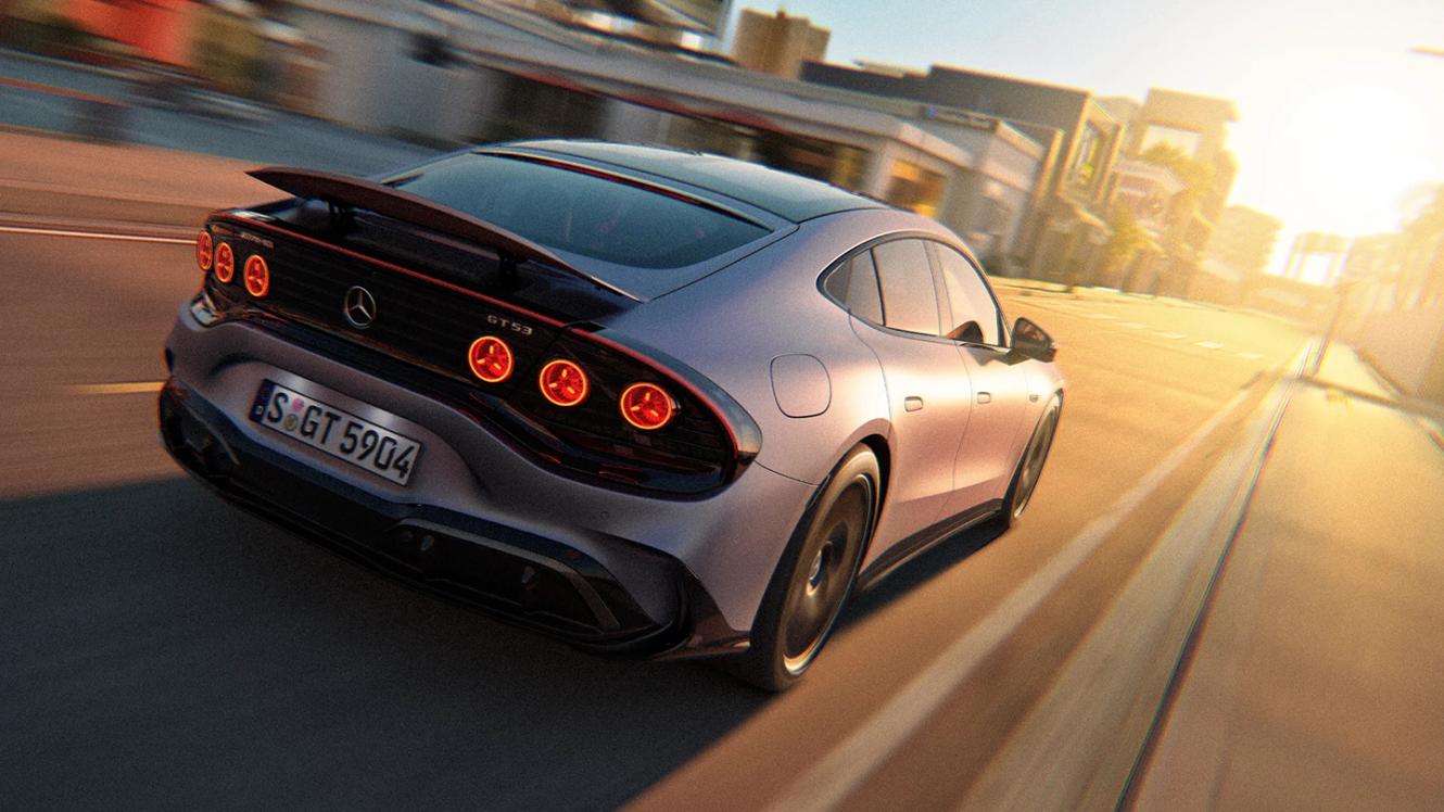 Das Heck des Mercedes-AMG GT 53 4-Türer Coupés