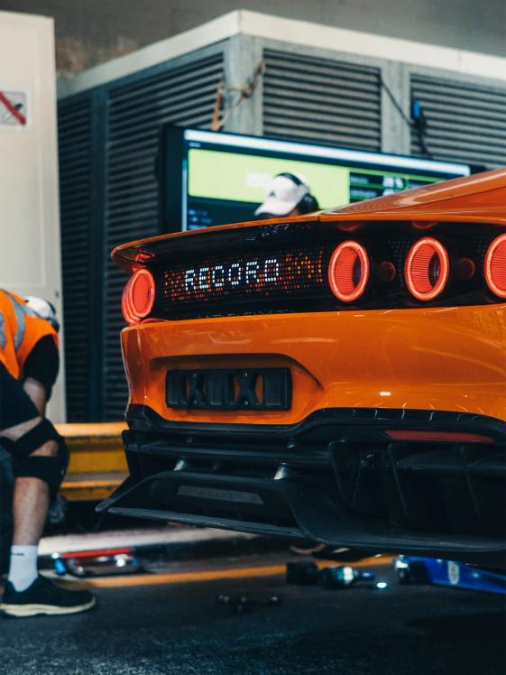 Rear view of Mercedes-AMG GT XX with “Record” lettering