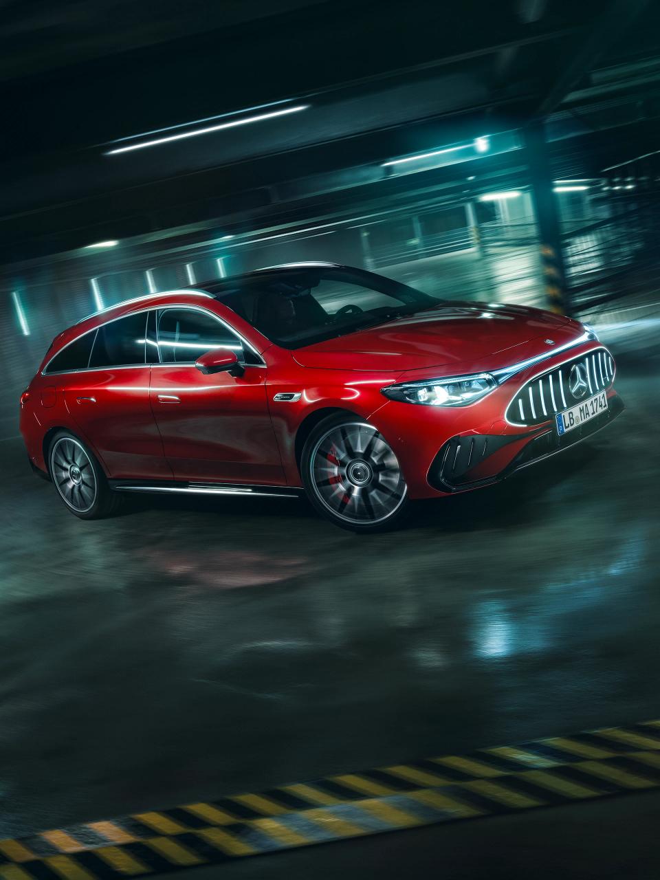 The new Mercedes-AMG CLA 45 Electric Shooting Brake in an underground car park