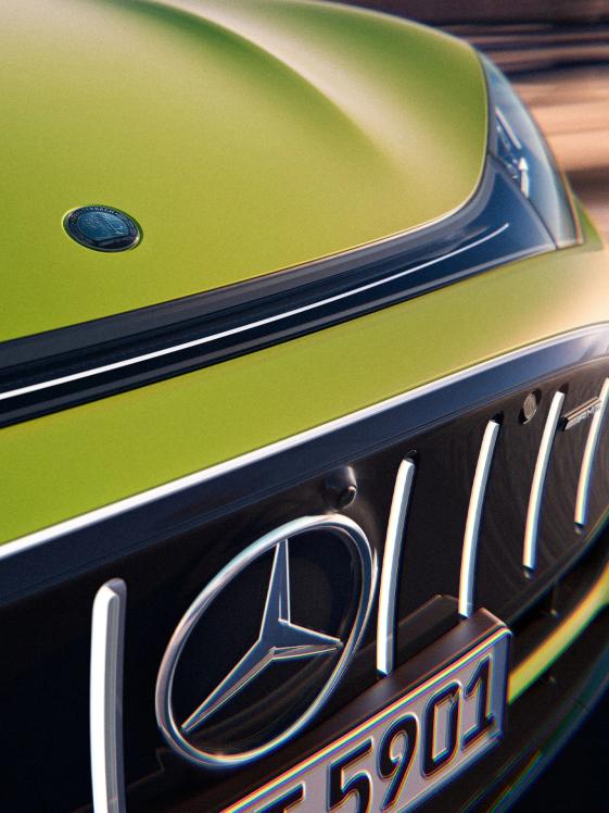 Close-up of the Mercedes star on the Mercedes-AMG GT 63 4-Door Coupé